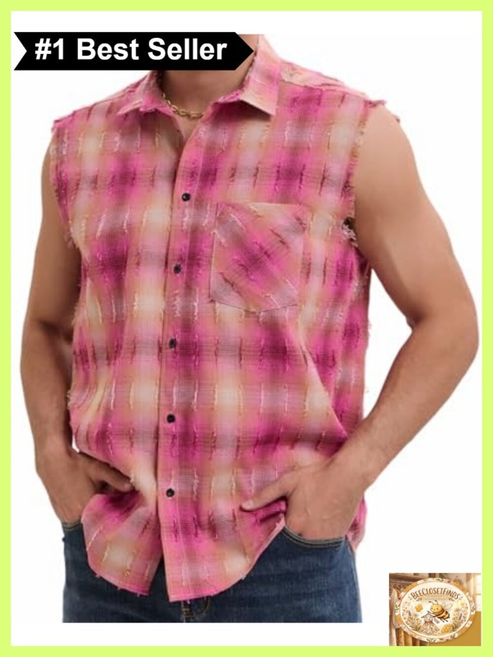 Men's Sleeveless Plaid Button Down Shirt Casual Western Cowboy Shirt